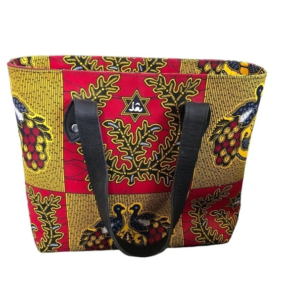 Vibrant Authentic West African Executive Handbag Large Double Leather Handcraft - Picture 1 of 9